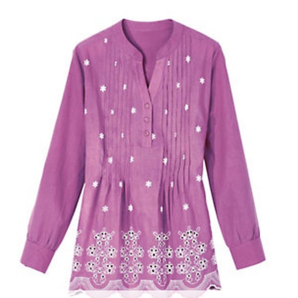 Cotton‎ Embroidered Eyelet Tunic with Pintucks